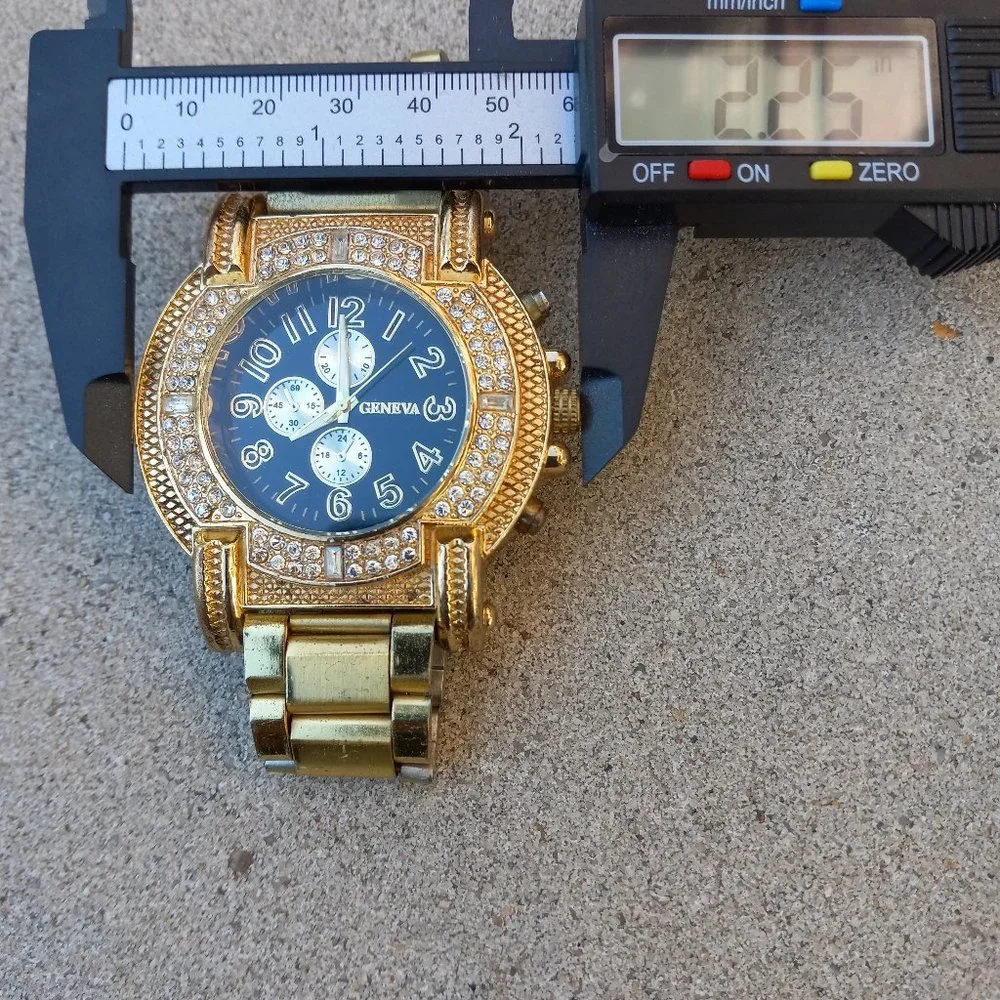 Mens GENEVA Oversized Wrist Watch Gold Rapper Bling Bling